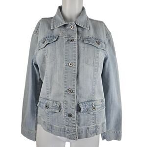 Chico's Platinum Light Denim Button Front Pockets Women's Jacket 1 - M